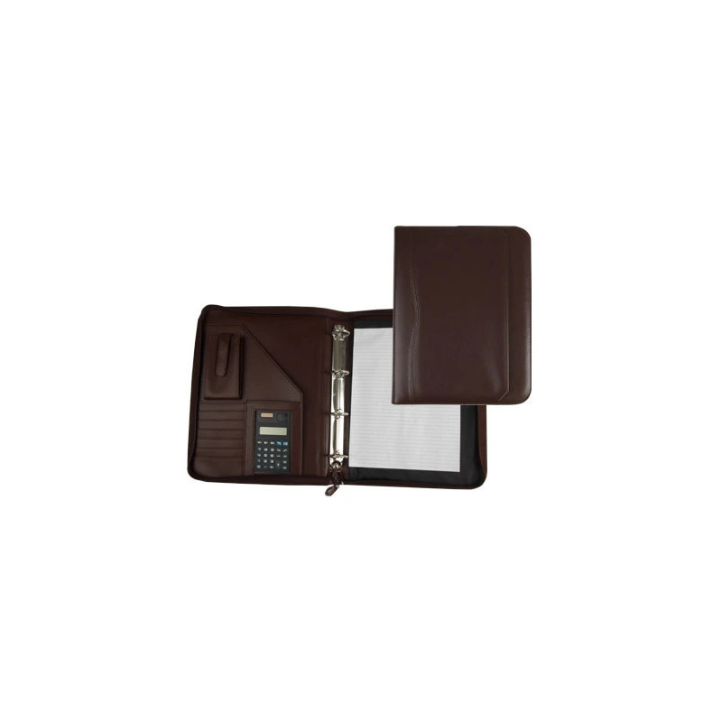 Conférencier a4 calculatrice plastique fermeture éclair pochette téléphone portable 4 anneaux 40mm 35,5x26x1cm marron