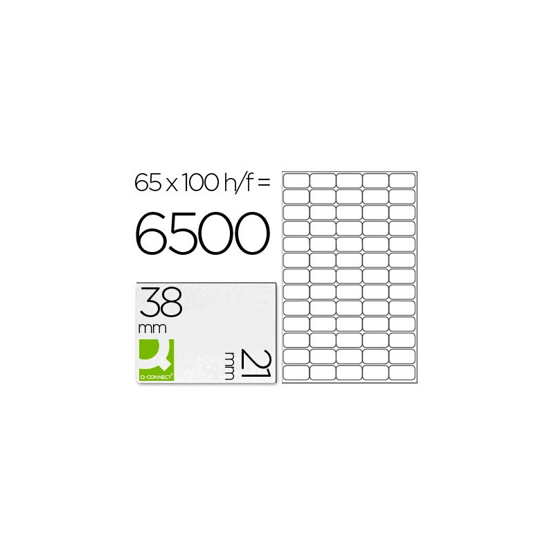 Étiquette adhésive q-connect 38.1x21.2mm coins arrondis imprimante jet d'encre laser copieur 100 feuilles 6500 unités