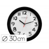 Horloge q-connect murale plastique design actuel numéros noirs fond blanc 1 pile aa non fournie diamètre 30cm noir