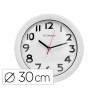 Horloge q-connect murale plastique design actuel numéros noirs fond blanc 1 pile aa non fournie diamètre 30cm blanc