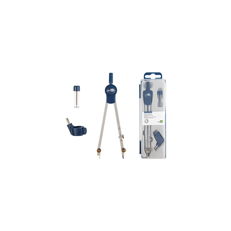 Compas liderpapel articulé 2 branches circonférence 48cm longueur 15cm bague mine 2mm étui plastique
