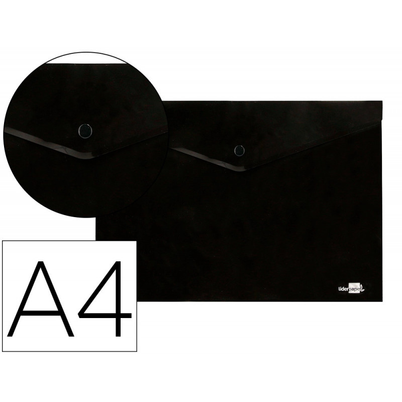 Pochette enveloppe liderpapel polypropylene 180 microns a4 97x210mm 50f fermeture bouton resistant noir opaque