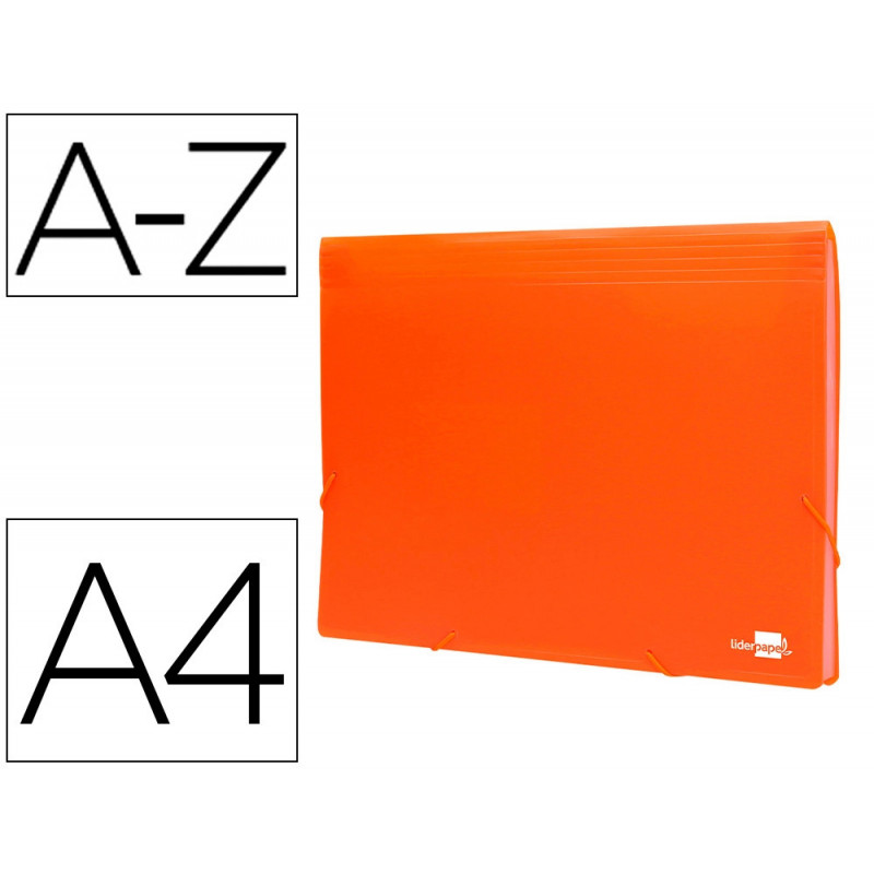Trieur liderpapel polypro a4 210x297mm 700 microns 13 compartiments fermeture elastique coloris orange fluo opaque