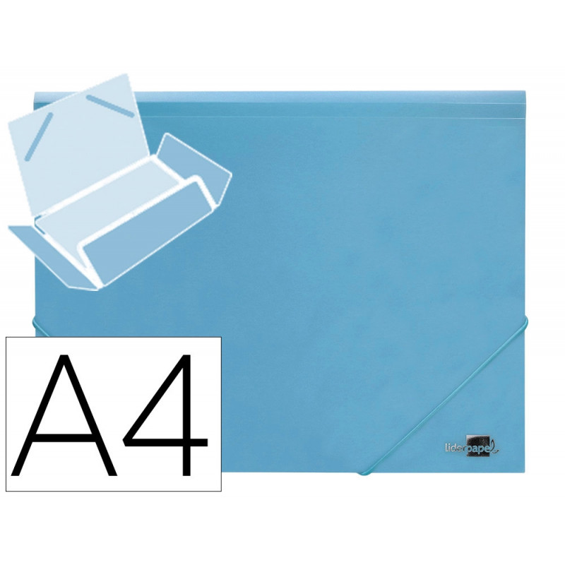 Chemise liderpapel polypropylene dos flexible a4 210x297mm 4/10e 3 rabats 100f elastique bleu ciel opaque