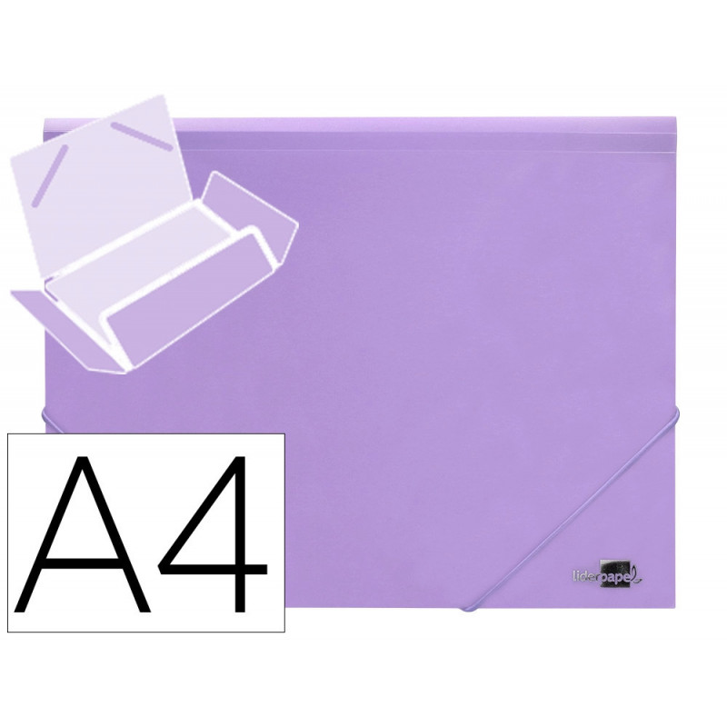 Chemise liderpapel polypropylene dos flexible a4 210x297mm 4/10e 3 rabats 100f elastique lavande opaque