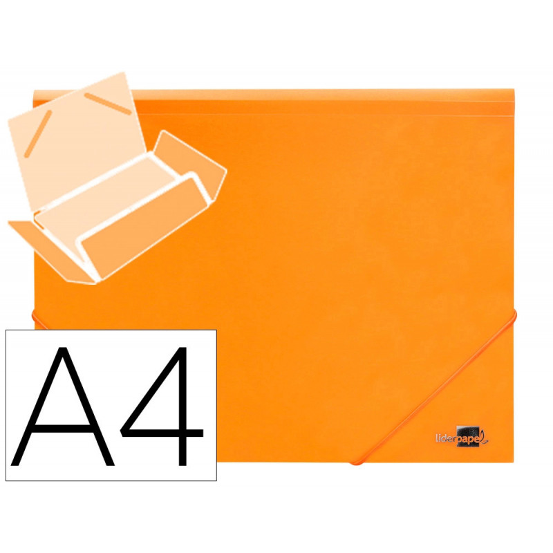Chemise liderpapel polypropylene dos flexible a4 210x297mm 4/10e 3 rabats 100f elastique orange fluo opaque