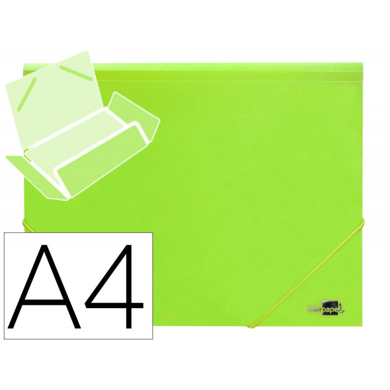 Chemise liderpapel polypropylene dos flexible a4 210x297mm 4/10e 3 rabats 100f elastique jaune fluo opaque