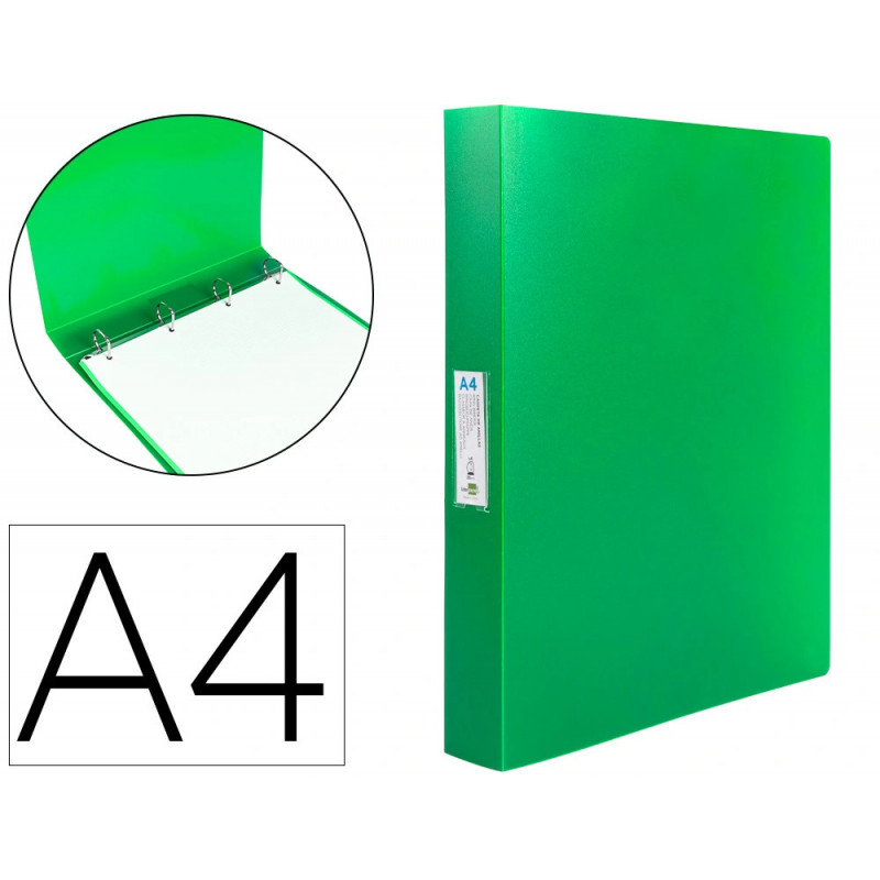 Classeur liderpapel 4 anneaux 25mm a4 260x315mm polypropylene dos 40mm porte-cartes visite coloris vert