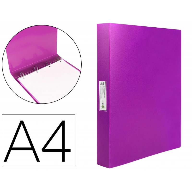 Classeur liderpapel 4 anneaux 25mm a4 260x315mm polypropylene dos 40mm porte-cartes visite coloris violet