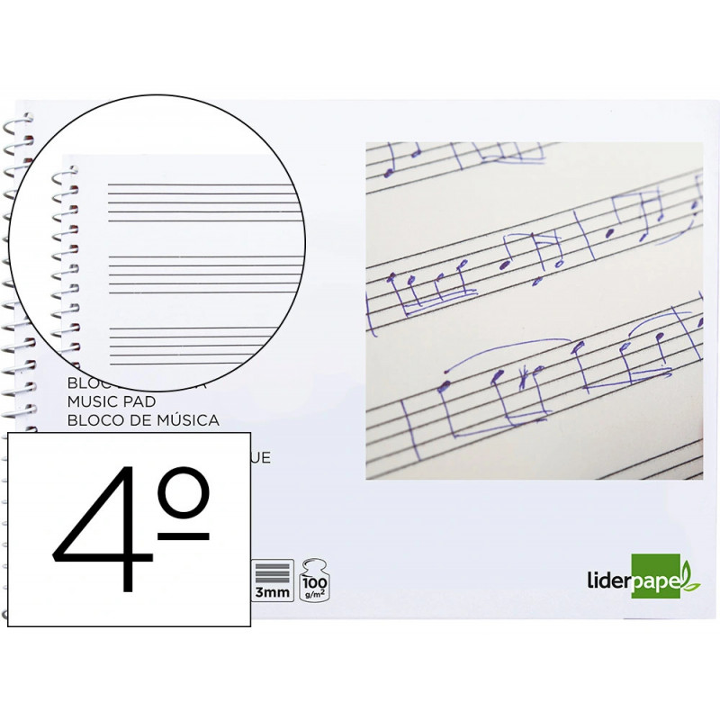 Cahier musique liderpapel portee 3mm cuarto 20 feuilles 100gr