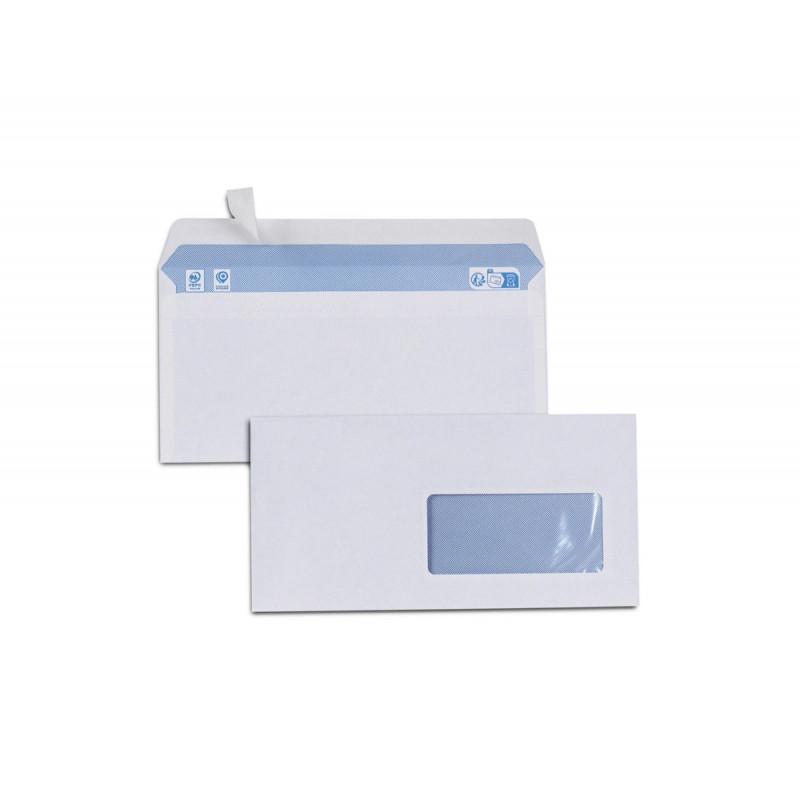 Enveloppes blanches dl 80g f45adhesives pefc eco 110x220mm boite de 500 unites