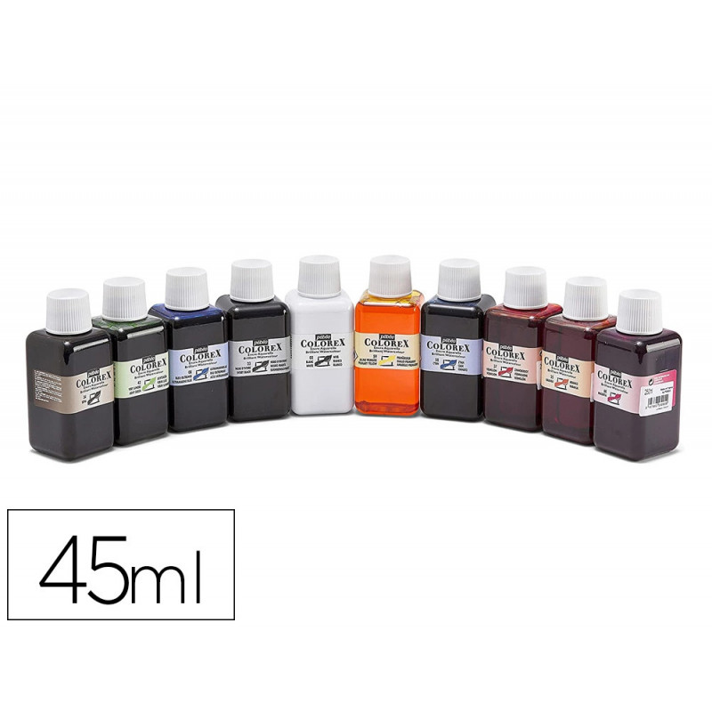 Encre pebeo colorex aquarelle forte concentration vivacite coloris assortis boite 10 flacons 45ml