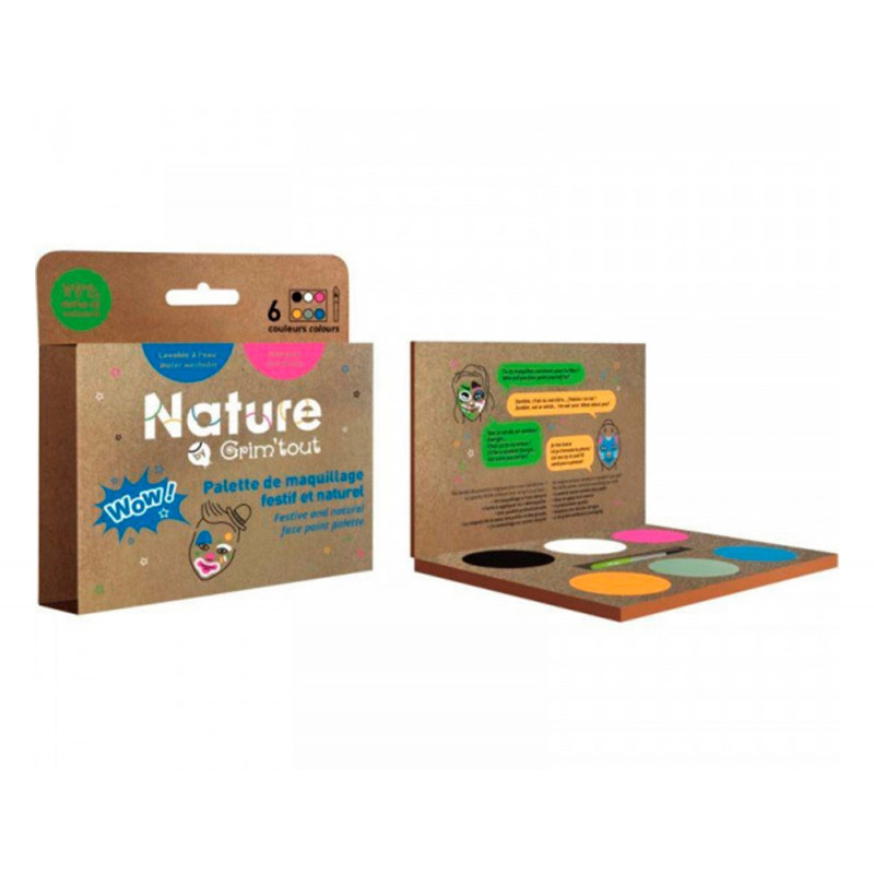Maquillage grim'tout nature wow a l'eau palette 6 godets 3,2gr coloris assortis + 1 pinceau
