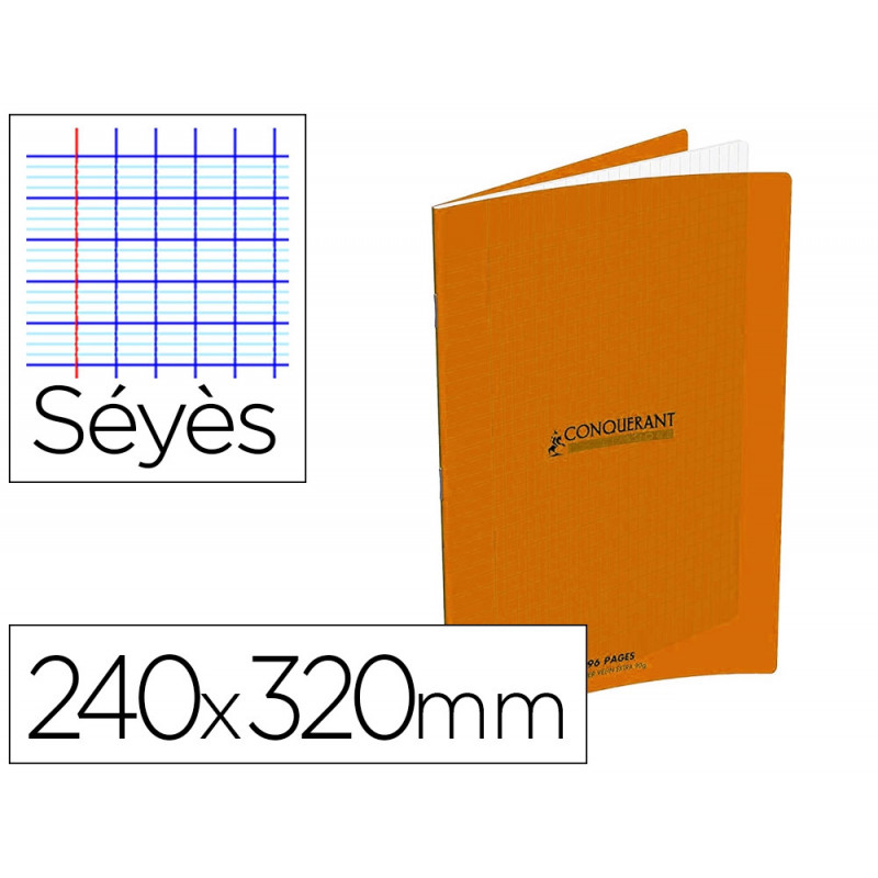 Cahier conquerant classique agrafe 240x320mm 96 pages seyes 90g couverture carte recyclee coloris orange