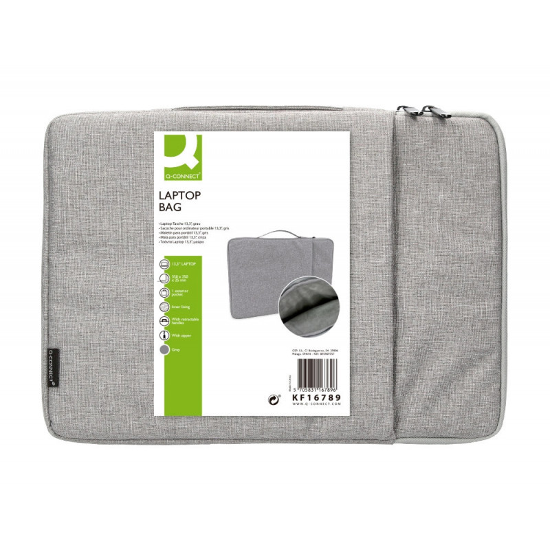 Housse pc 13.3/' q-connect poignee 1 poche exterieure fermeture eclair 350x250x25 mm coloris gris