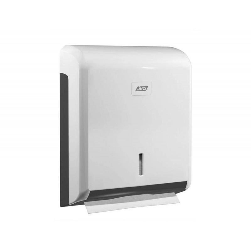 Distributeur essuie-mains coldis plastique compatible pliage v ouverture frontale clé 26.5x34x11cm 400/600f blanc/gris
