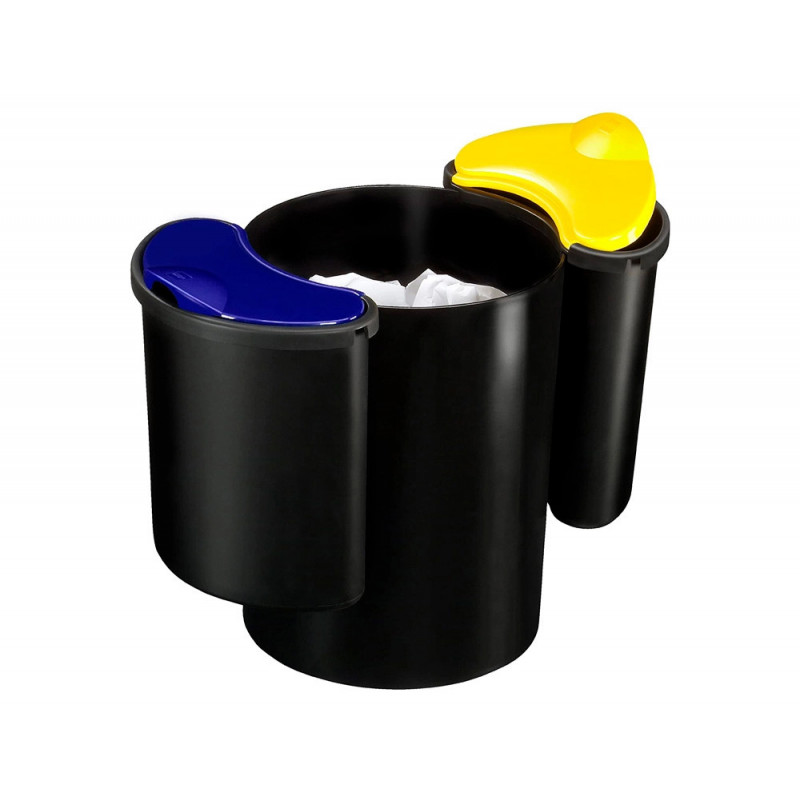 Corbeille papier cep recyclage polypropylene 3 compartiments noir/bleu/jaune papier 19l + 2 de 4,5l hauteur 263mm
