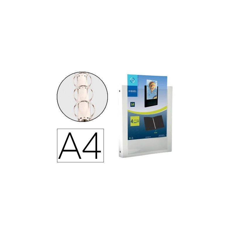 Classeur viquel 4 anneaux ronds 20mm a4+ 265x330mm polypropylène personnalisable dos 30mm coloris blanc