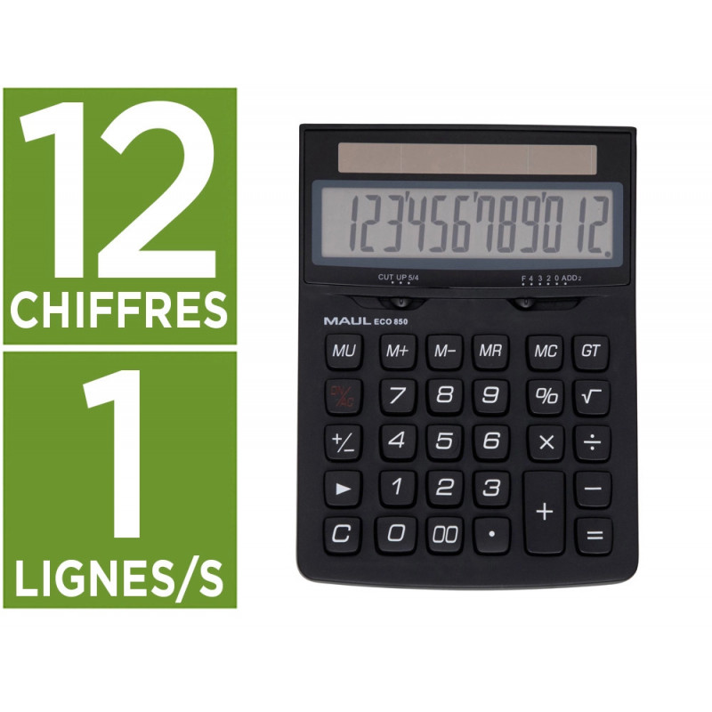 Calculatrice maul bureau eco 850 12 chiffres ecran 1 ligne 3 touches memoires touche pourcentage racines coloris noir