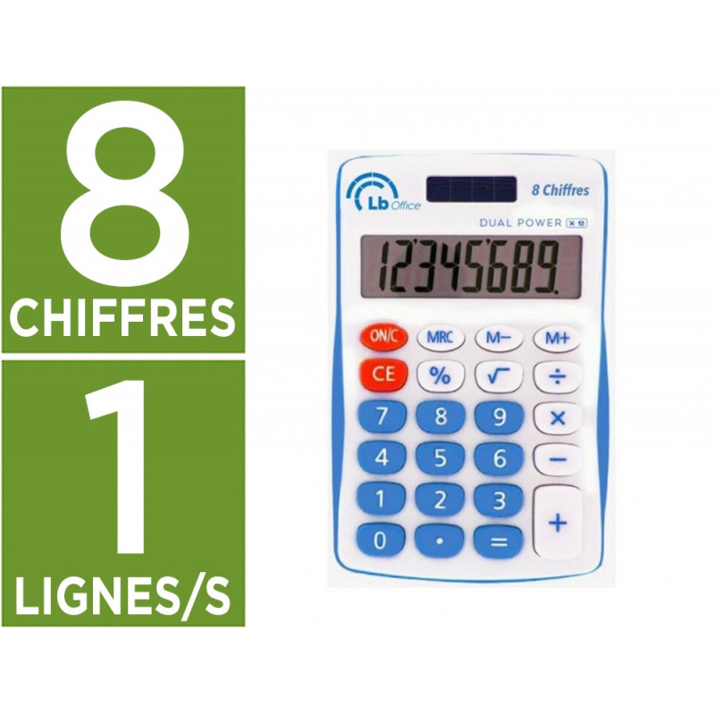 Calculatrice de poche easy lb office 8 chiffres solaire ou pile coloris assortis