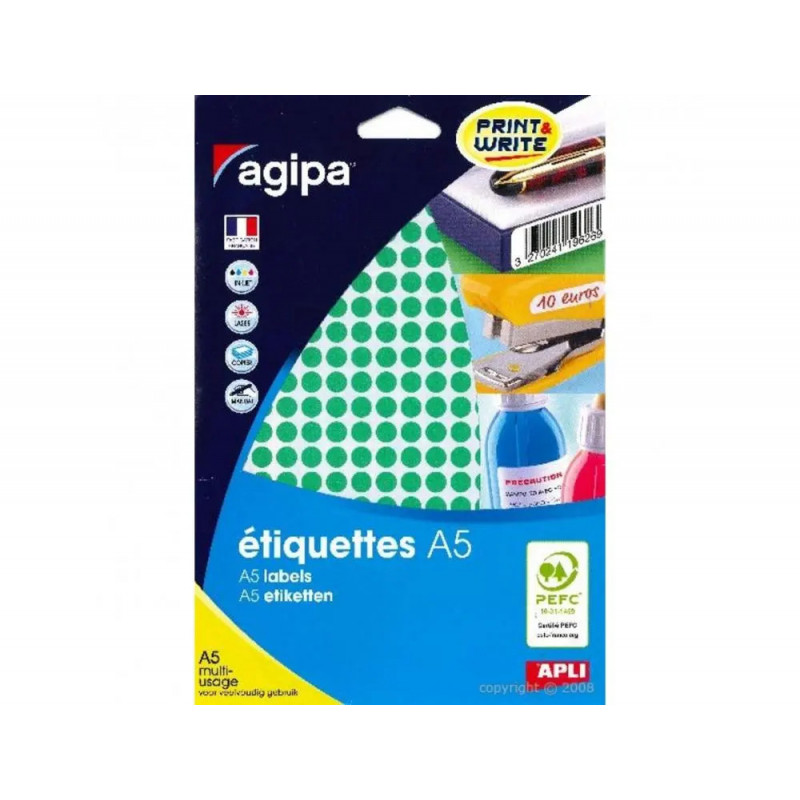 Pastilles multi-usage apli 8mm pochette de 10 coloris vert 2940 unites