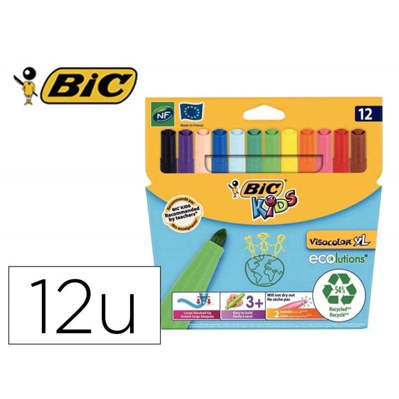 Lot bic visacolor xl 12 pochettes de 12 feutres pointe large dont 2 gratuites coloris assortis