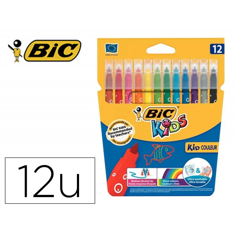 Lot bic kids couleur 12 pochettes de 12 feutres pointe moyenne dont 2 gratuites coloris assortis