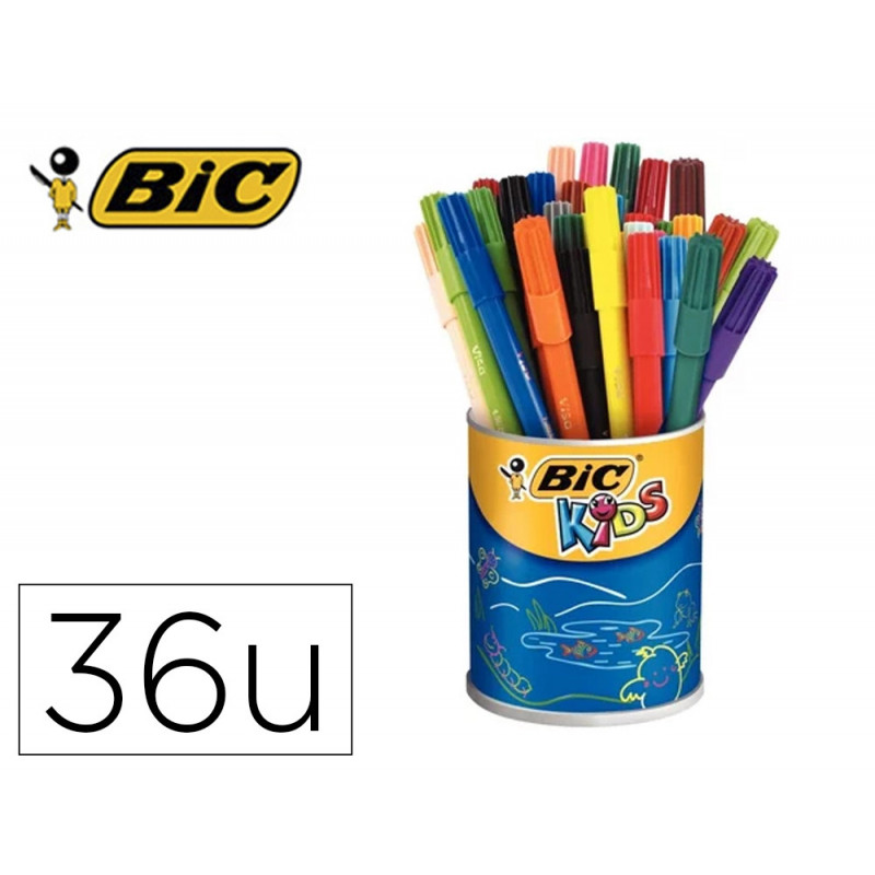 Lot bic kids visa 880 6 pots de 36 feutres pointe fine dont 1 gratuit coloris assortis