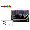 Marqueur posca pc8k pointe biseautee trait 8mm coloris metallises assortis boite 8 unites