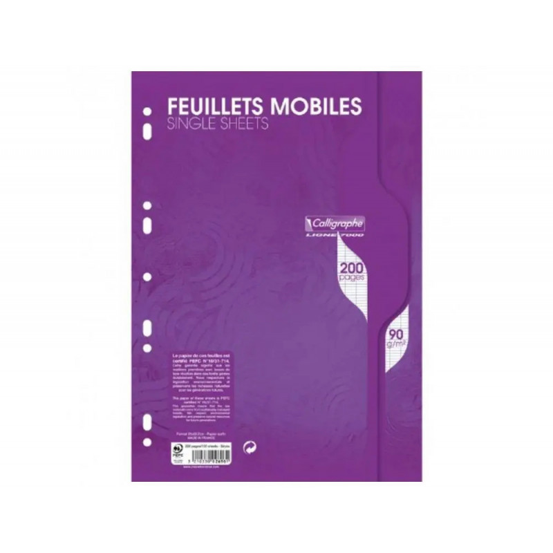 Feuillet mobile conquerant 210x297mm 200 pages 90g seyes perfore coloris blanc