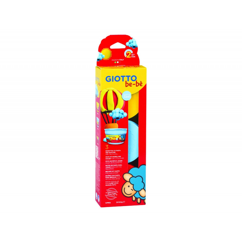 Pate a jouer be be giotto ingredients natruels matiere vegetale 100g 3 pots coloris bleu rouge et jaune