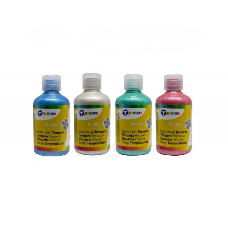 Gouache nacree tcolors prete a l emploi sechage rapide flacons de 250 ml 4 unites coloris assortis