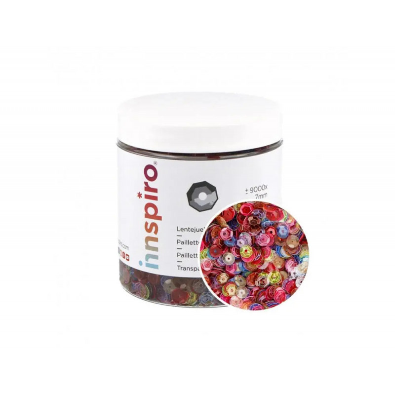 Sequins fontorpin perfores diametre 7mm 7 coloris assortis transparents sachet de 120g