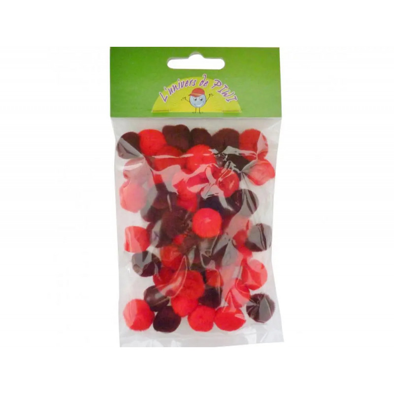Pompons a la couleur graine creative 15 mm 45 pieces coloris rouge