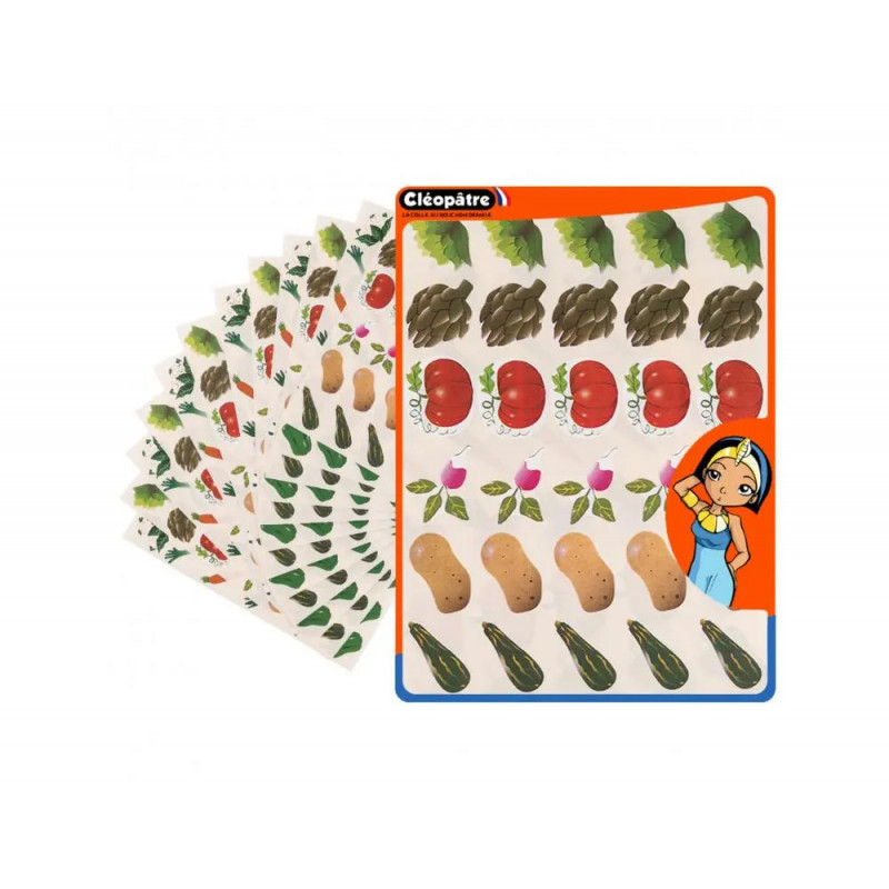 Gommette fantaisie cleopatre legumes 6 motifs 720 gommettes pochette de 24 planches a5