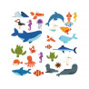 Gommettes animaux mer plage adhesif repositionnable echenillees 40mm feuilles predecoupees 240 gommettes