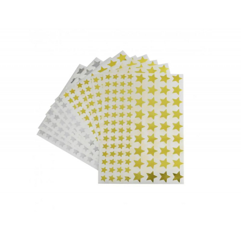 Gommette etoile o color tailles assorties 1840 gommettes coloris or et argent pochette de 6 planches