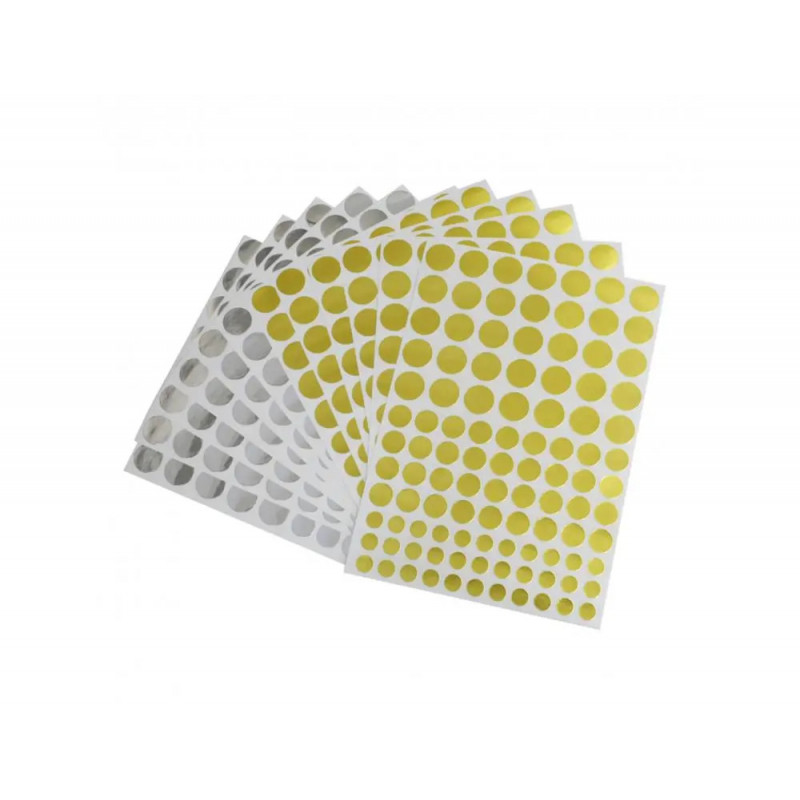 Gommette ronde o color metal tailles assorties 2080 gommettes coloris or et argent pochette de 8 planches