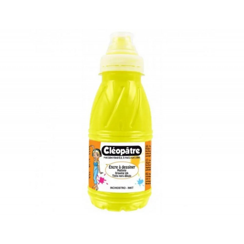 Encre a dessiner cleopatre diluable a l eau multisupports flacon de 250 ml coloris jaune