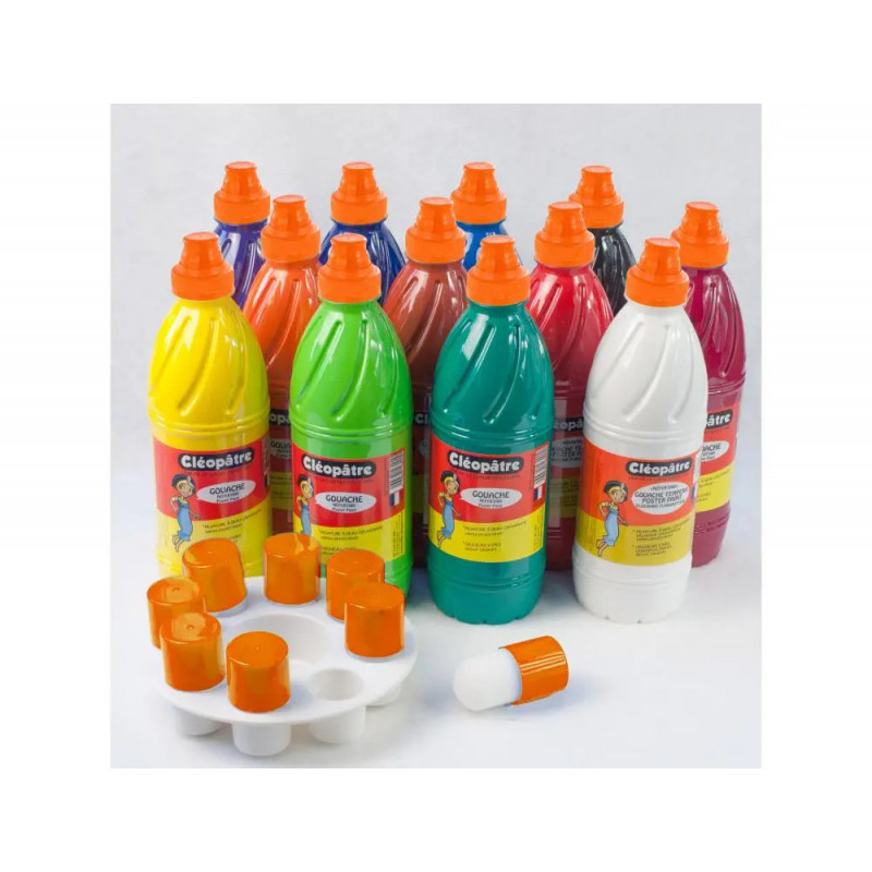 Gouache liquide cleopatre nefertari 1l + palette + 8 pinceaux pochoirs assortiment de 12 unites