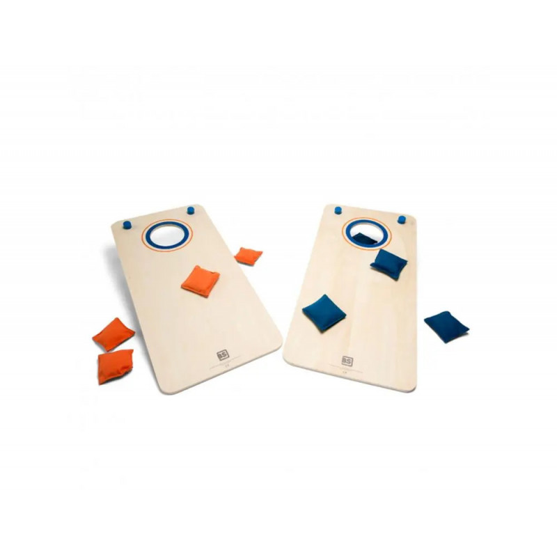 Jeux de kermesse bs toys planche a trou 21 points 2 planches bois et 8 sacs
