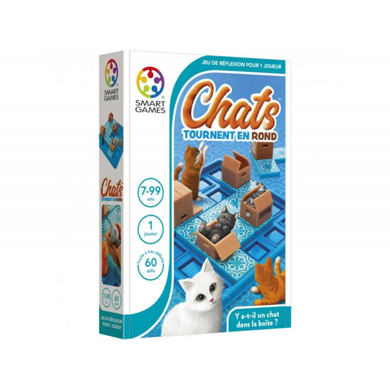 Logique reflexion smart chats tournent en rond 60 defis proposes 1 plateau de jeu 5 chats 4 pieces de jeu 1