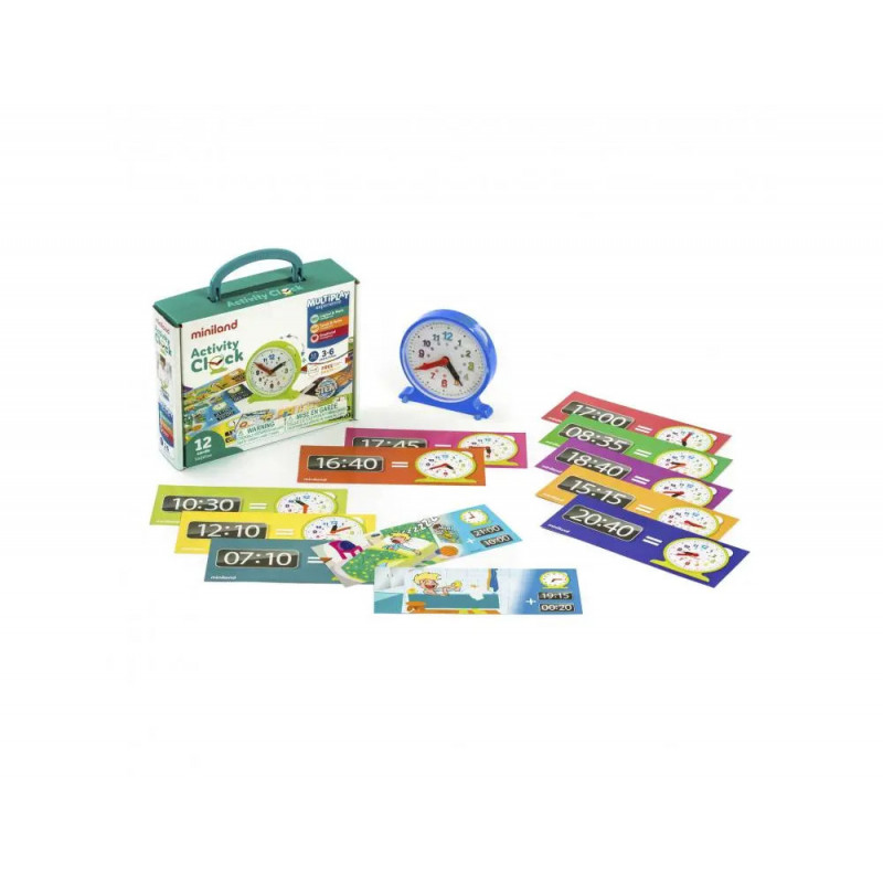 Apprentissage de l ehure et minutes miniland j apprends l heure 1 horloge 11 cm et 12 fiches d activites