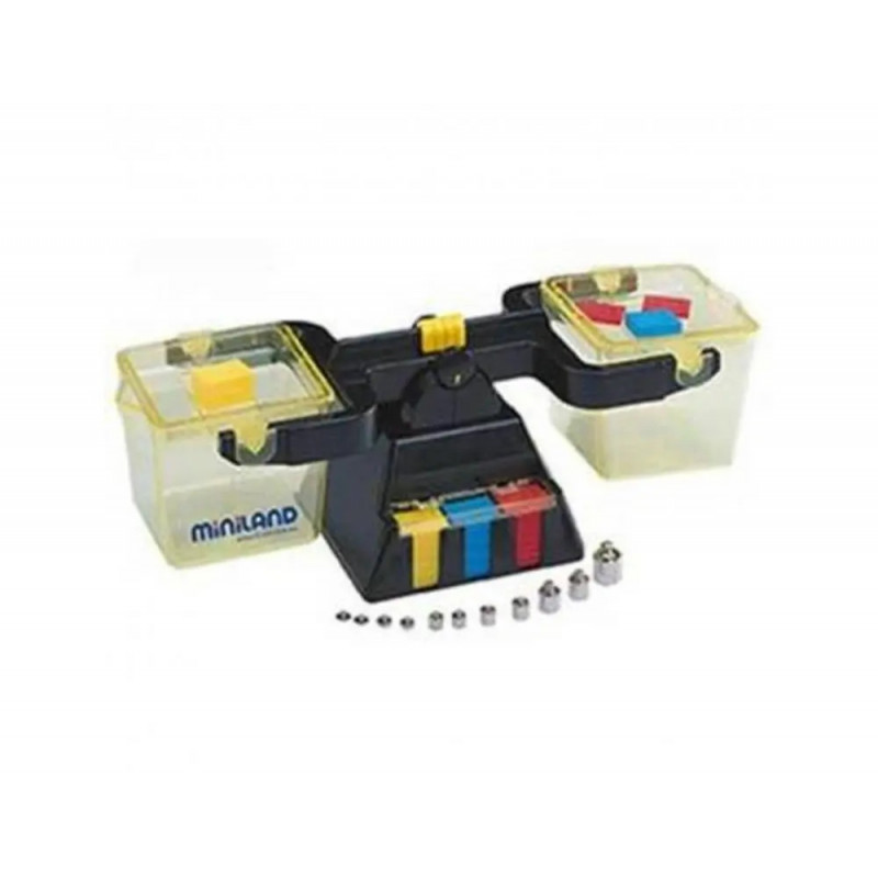 Mesure et pods miniland balance liquides solides plastique 2 bacs gradues de 100 a 1000 ml 14 masses