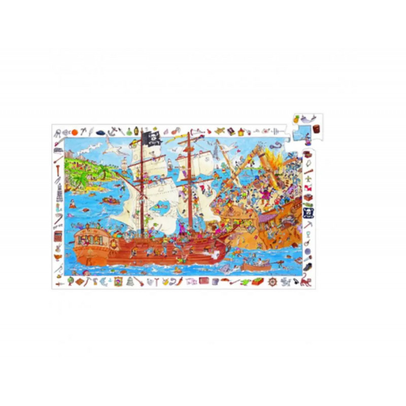 Puzzles carton d observation djeco les pirates 100 pieces et 1 poster modele