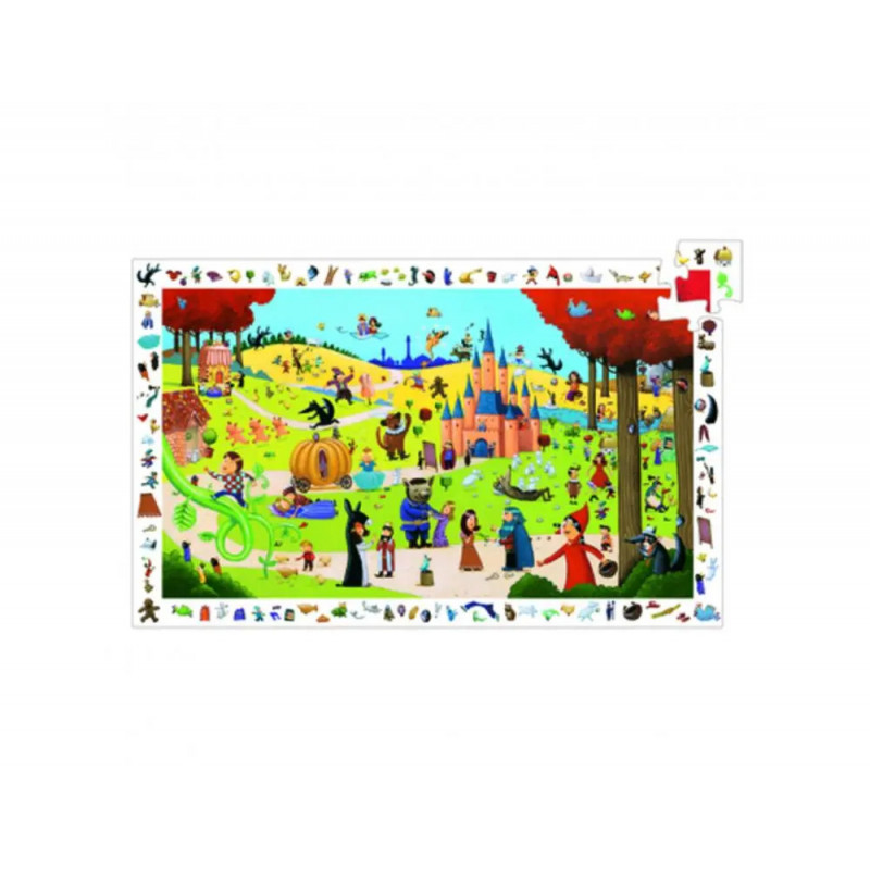 Puzzles carton d observation djeco les contes 2 en 1 54 pieces et 1 poster modele
