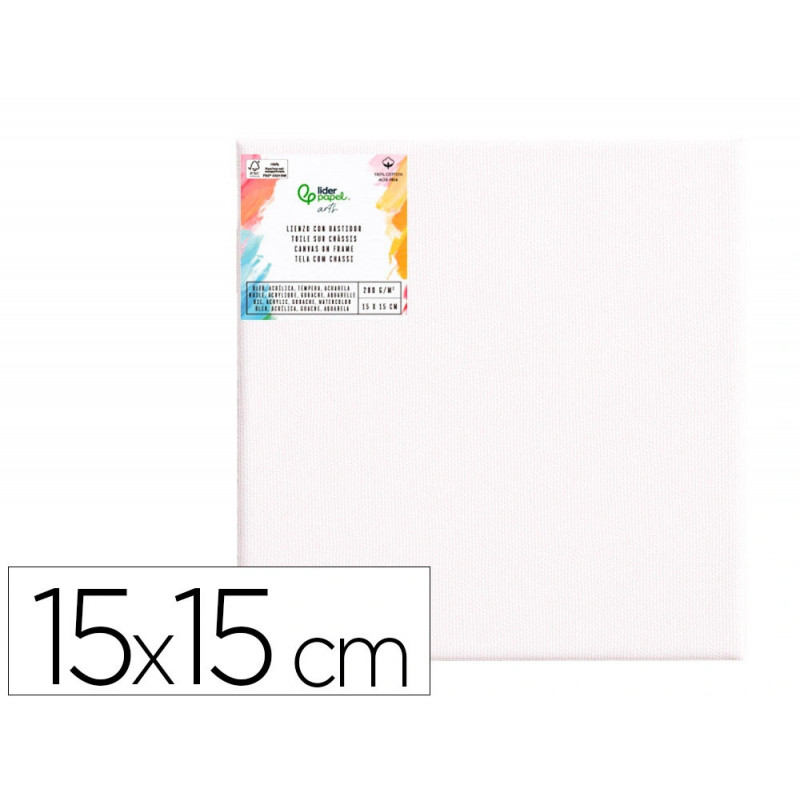 Toile sur chassis liderpapel 1f agrafee au dos 100% coton bords en bois 15x15 cm 280g/m2 certifie