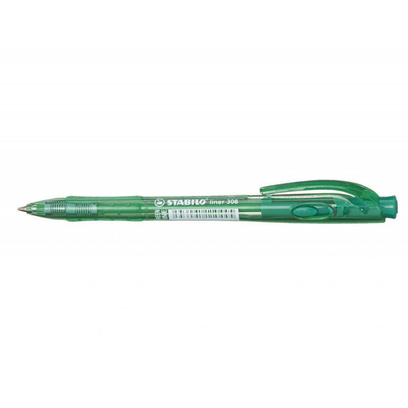 Stylo-bille stabilo liner pointe fine trait 0,38mm retractable grip confortable coloris vert