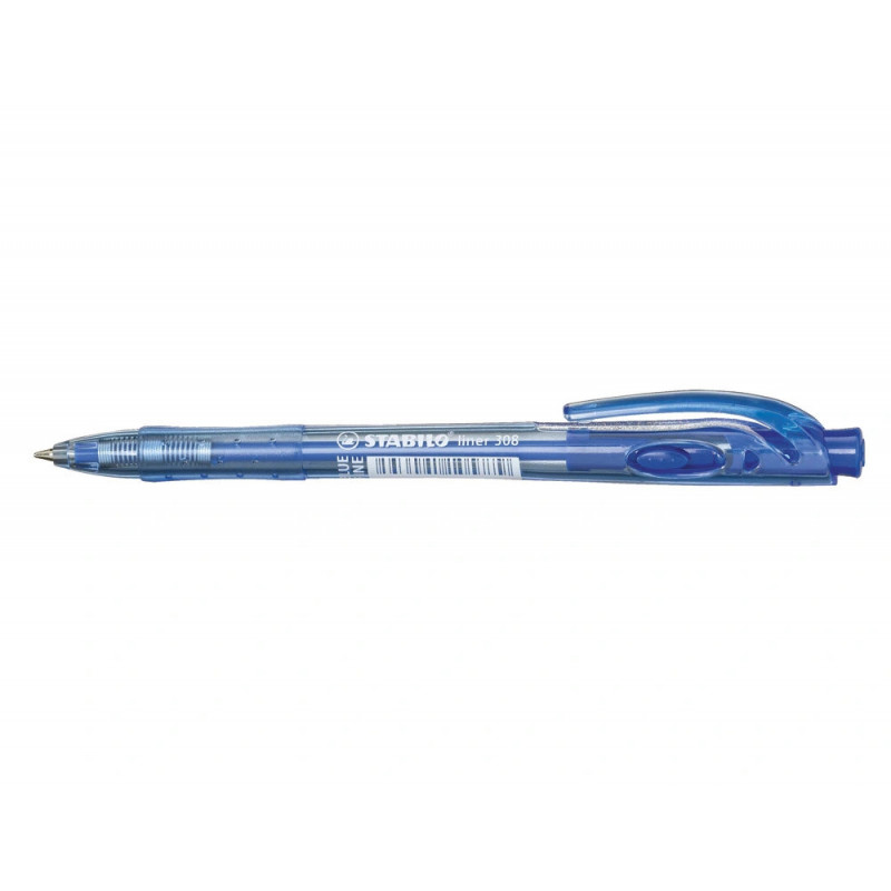 Stylo-bille stabilo liner pointe fine trait 0,38mm retractable grip confortable coloris bleu