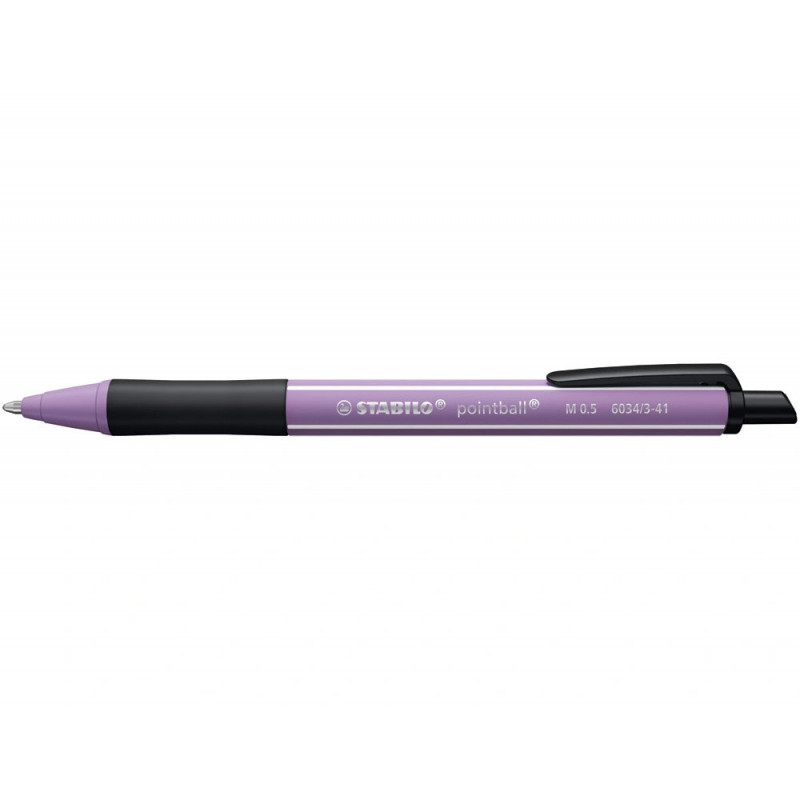 Stylo-bille stabilo pointball wild flowers 3200m d'ecriture trait 0,5mm retractable grip antiderapant mauve glycine